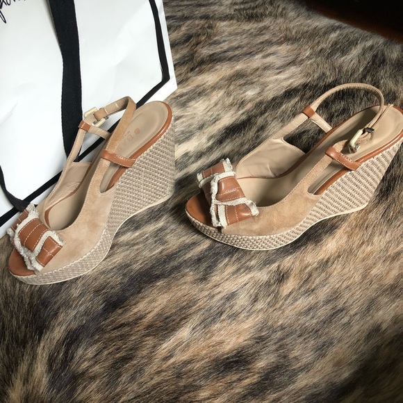 Barioni Made in Italy Tan & Brown Wedges Size 38.5 - Picture 4 of 7